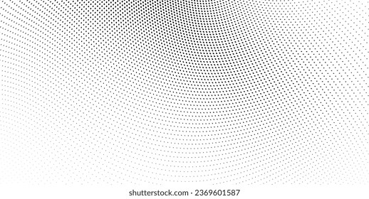 Polka dot halftone pattern. Gradient dots background. Modern spotted illustration. Abstract wave curves. Points backdrop. Dotted geometric pattern. Monochrome wavy grunge template
