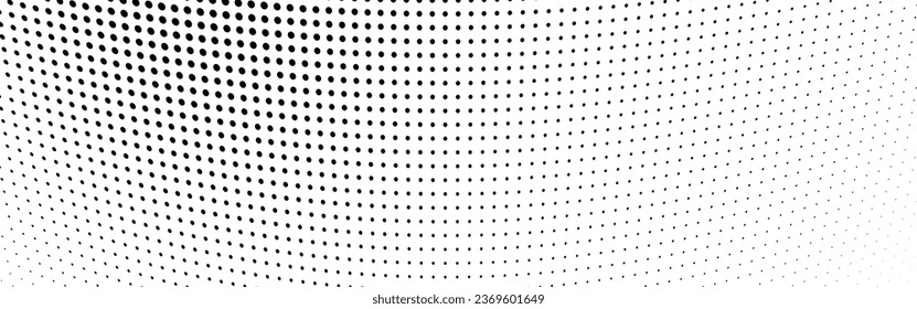 Polka dot halftone pattern. Gradient dots background. Modern spotted illustration. Abstract wave curves. Points backdrop. Dotted geometric pattern. Monochrome wavy grunge template