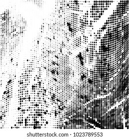 Polka dot halftone pattern. Grunge dots background. Modern urban vector illustration. Abstract curves. Points backdrop. Dotted spotted pattern. Monochrome template for web design, covers, banners