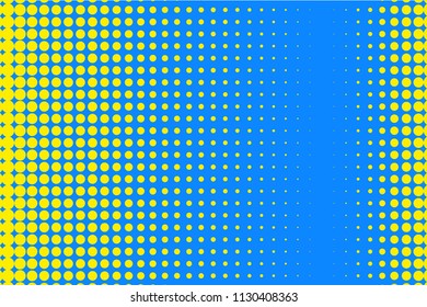 Polka dot halftone pattern. Yellow circles, points on blue background. Vector illustration 