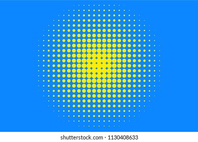 Polka dot halftone pattern. Yellow circles, points on blue background. Vector illustration 