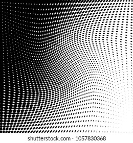 Polka dot halftone wave pattern. Gradient dots background. Modern vector illustration. Abstract wavy curves. Points backdrop. Dotted spotted pattern. Monochrome grunge template