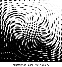 Polka dot halftone wave pattern. Gradient dots background. Modern vector illustration. Abstract wavy curves. Points backdrop. Dotted spotted pattern. Monochrome grunge template