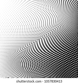 Polka dot halftone wave pattern. Gradient dots background. Modern vector illustration. Abstract wavy curves. Points backdrop. Dotted spotted pattern. Monochrome grunge template