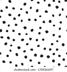 Polka dot hand drawn seamless background. Polkadot snowflakr black irregular point motif