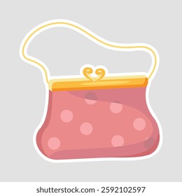 Polka Dot Handbag Vector Sticker Illustration. Cute pink polka dot handbag with a gold strap. Perfect for fashion-themed designs, stickers, prints, and digital use