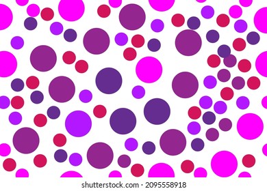 Fiesta del Punto Polka. Círculo de bolas al azar. Polka geométrica puntual. Fondo Polkadot de Ronda Azul. Textura de punto de tinta abstracta. Pintura de fondo azul aleatorio. Redondeo de patrón. Punto de vectores sin costura púrpura.