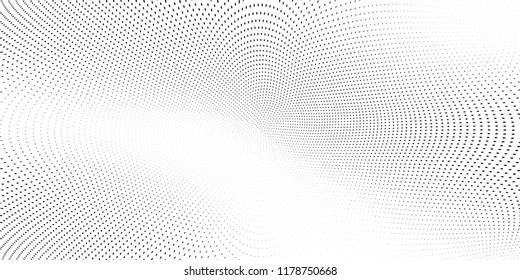 Polka dot light halftone pattern. Gradient dots background. Modern vector illustration. Abstract curves. Points backdrop. Dotted spotted pattern. Monochrome wide grunge template