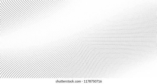 Polka dot light halftone pattern. Gradient dots background. Modern vector illustration. Abstract curves. Points backdrop. Dotted spotted pattern. Monochrome wide grunge template