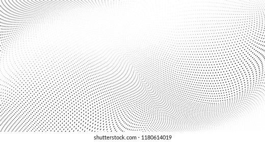 Polka dot light halftone pattern. Gradient dots background. Futuristic vector illustration. Abstract curves. Points backdrop. Dotted spotted pattern. Monochrome wide grunge soft template for design