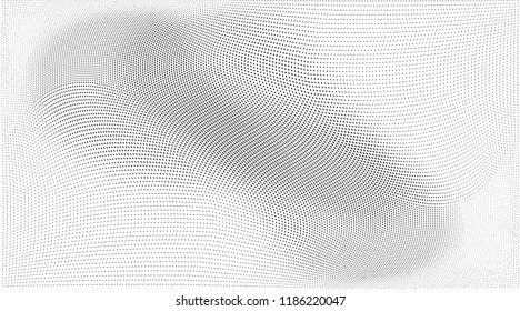 Polka dot light halftone pattern. Gradient dots background. Modern vector illustration. Abstract curves. Points backdrop. Dotted spotted pattern. Monochrome wide grunge template