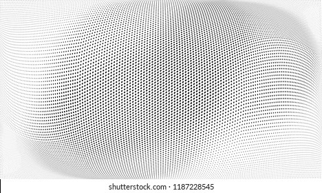 Polka dot light halftone pattern. Gradient dots background. Modern vector illustration. Abstract curves. Points backdrop. Dotted spotted pattern. Monochrome wide grunge template