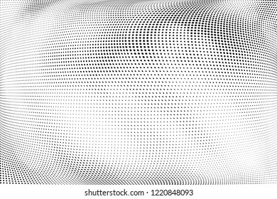 Polka dot light halftone pattern. Gradient dots background. Modern vector illustration. Abstract curves. Points backdrop. Dotted spotted pattern. Monochrome wide grunge template