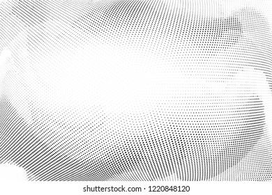 Polka dot light halftone pattern. Gradient dots background. Modern vector illustration. Abstract curves. Points backdrop. Dotted spotted pattern. Monochrome wide grunge template