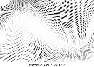 Polka dot light halftone pattern. Gradient dots background. Modern vector illustration. Abstract curves. Points backdrop. Dotted spotted pattern. Monochrome wide grunge template