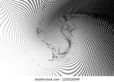 Polka dot light halftone pattern. Gradient dots background. Modern spotted black and white vector illustration. Abstract curves. Dotted soft lines pattern. Monochrome grunge template