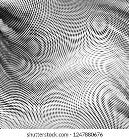 Polka dot light halftone pattern. Gradient dots background. Modern spotted black and white vector illustration. Abstract curves. Dotted soft lines pattern. Monochrome wide grunge template