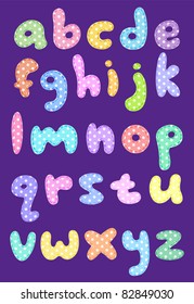 Polka dot lower case alphabet with stitches