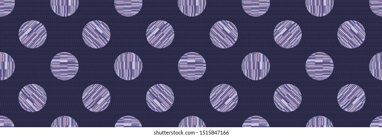 Polka dot melange seamless border pattern. Modern geometric wax batik style circles. Bold spliced streaks of gradient dye striped dotty spot. Bleach resist blended texture geo effect. Ribbon trim