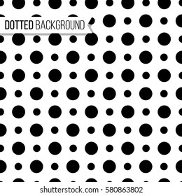 Polka dot monochrome seamless pattern. Vector illustration. Repeated endless texture design for background. Black color dots on white background