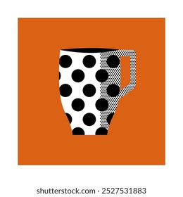 polka dot mug, black and white on orange background