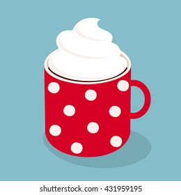 Polka dot mug of vienna coffee. Vector illustration.