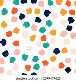 Patrón transparente abstracto multicolor de puntos Polka en segundo plano. Diseño de vectores para textiles, fondos, ropa, papel de embalaje, sitios web y papel tapiz. Ilustración de moda sin fisuras.