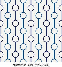Polka dot ornament. Vertical lines and circles seamless pattern. Strings of beads motif. Simple geometric shape background. Geo surface print. Minimalist design abstract wallpaper. Vector illustration