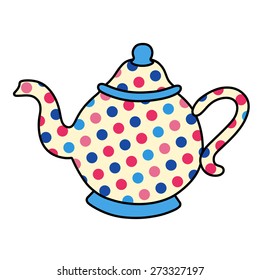 Polka dot outlined tea pot crockery vector illustration isolated on background