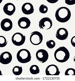 Polka dot paint brush seamless pattern. Freehand grunge design background. Circle, bubble motif modern minimal ornament. Handdrawn doodle geometric print. Artistic hand drawn abstract vector wallpaper