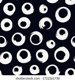 Polka dot paint brush seamless pattern. Freehand grunge design background. Circle, bubble motif modern minimal ornament. Handdrawn doodle geometric print. Artistic hand drawn abstract vector wallpaper