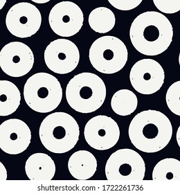Polka dot paint brush seamless pattern. Freehand grunge design background. Circle, bubble motif modern minimal ornament. Handdrawn doodle geometric print. Artistic hand drawn abstract vector wallpaper