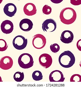 Polka dot paint brush seamless pattern. Freehand grunge design background. Circle motif modern minimal ornament. Trendy handdrawn doodle geometric print. Artistic hand drawn abstract vector wallpaper