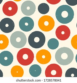 Polka dot paint brush seamless pattern. Freehand grunge design background. Circle motif modern minimal ornament. Trendy handdrawn doodle geometric print. Artistic hand drawn abstract vector wallpaper