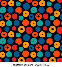 Polka dot paint brush seamless pattern. Freehand grunge design background. Circle motif modern minimal ornament. Trendy handdrawn doodle geometric print. Artistic hand drawn abstract vector wallpaper