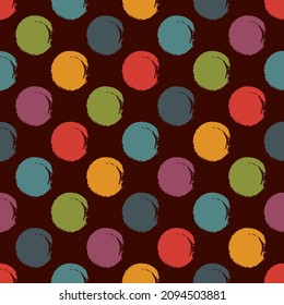 Polka dot paint brush seamless pattern. Freehand grunge design background. Circle motif modern minimal ornament. Trendy handdrawn doodle geometric print. Artistic hand drawn abstract vector wallpaper