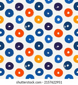 Polka dot paint brush seamless pattern. Freehand grunge design background. Circle motif modern minimal ornament. Trendy handdrawn doodle geometric print. Artistic hand drawn abstract vector wallpaper