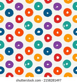 Polka dot paint brush seamless pattern. Freehand grunge design background. Circle motif modern minimal ornament. Trendy handdrawn doodle geometric print. Artistic hand drawn abstract vector wallpaper