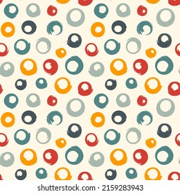 Polka Dot Pinsel nahtloses Muster. Freehand Grunge Design Hintergrund. Circle Motiv modern minimalistisch dekoriert. Trendy handgezeichnet doodle geometrische Druck. Künstlerisch gezeichnete abstrakte Vektorhintergrund