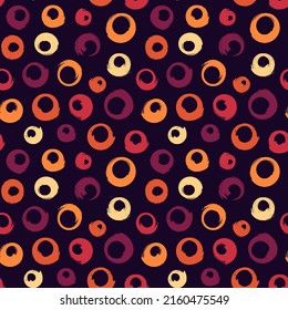 Patrón sin fisuras del pincel de punto Polka. Fondo de diseño de grunge libre. Motivo del círculo del adorno moderno mínimo. Impresión geométrica de doodle a mano de moda. Papel mural abstracto de vector dibujado a mano artificial