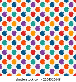 Polka dot paint brush seamless pattern. Freehand grunge design background. Circle motif modern minimal ornament. Trendy handdrawn doodle geometric print. Artistic hand drawn abstract vector wallpaper