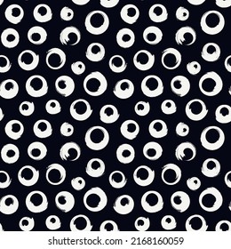 Patrón sin fisuras del pincel de punto Polka. Fondo de diseño de grunge libre. Círculo, motivo de burbuja, adorno moderno mínimo. Impresión geométrica del doodle dibujado a mano. Papel mural abstracto de vector dibujado a mano artificial