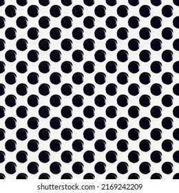 Polka dot paint brush seamless pattern. Freehand grunge design background. Circle motif modern minimal ornament. Trendy handdrawn doodle geometric print. Artistic hand drawn abstract vector wallpaper