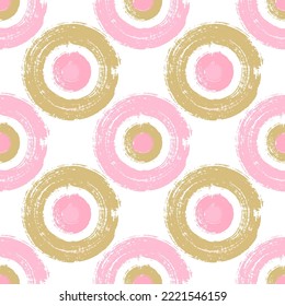Polka dot painted circle shapes seamless pattern graphic design. Baby clothes print. Simple paint doodling. Hand drawn ink brush stroke circles. Round ink painting shapes endless pattern.