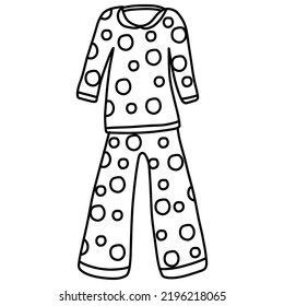 Polka dot pajamas are painted in doodle style and isolated on a white background