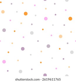 Polka dot pastel colored seamless pattern, decorative boho texture of round circles in random order, simple minimalist repeat ornament for textile, gift paper, nursery decor