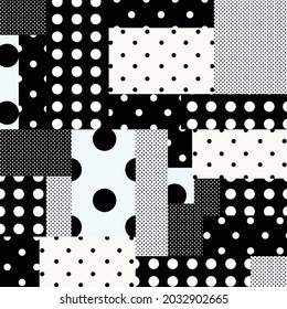 polka dot patchwork pattern on black background