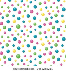 Polka dot pattern in baking sprinkle colors on a white background. Festive pattern for decoration and birthday. Vector pattern for gift paper and cards.