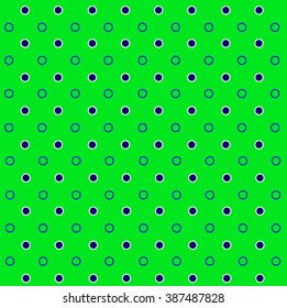 Polka dot pattern. Blue rings and circles om the green background. Summer color