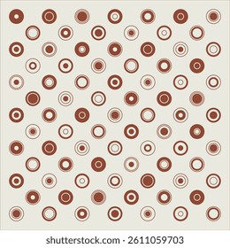 Polka dot pattern created by different size brown circles on a beige background